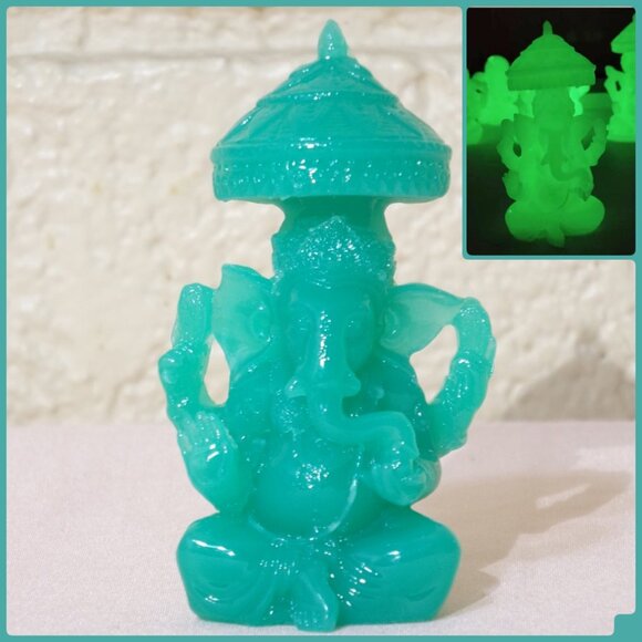 GANESH *GLOW in the DARK*STATUE with Parasol-Jade Color-Shiva-Home-Altar-Gift - Picture 5 of 7